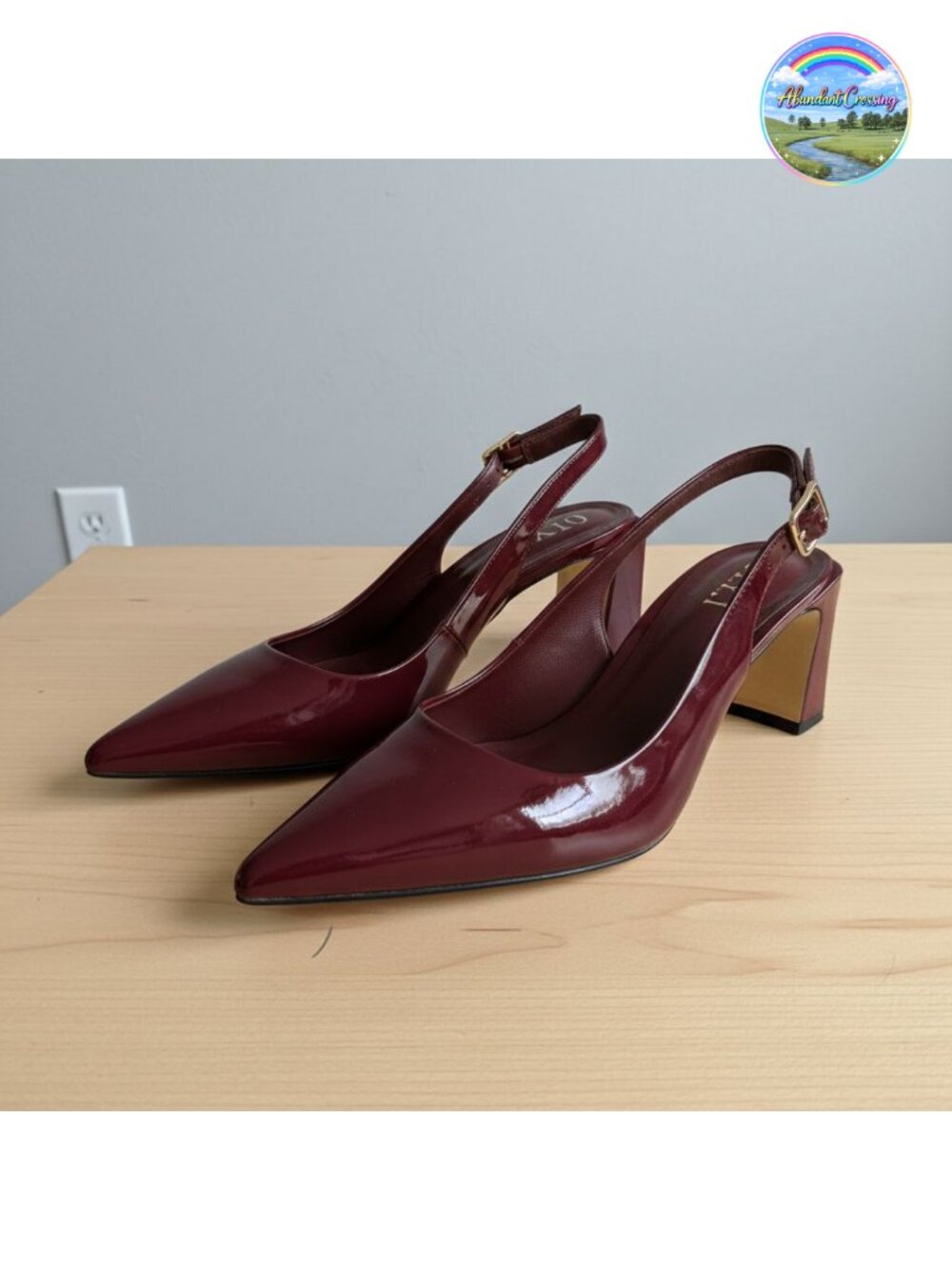 Pointed Toe Slingback Pumps Chunky Heel Faux Leather